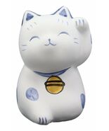 Japanese Lucky Charm Beckoning Cat White Maneki Neko With Blue Spots Fig... - €10,72 EUR