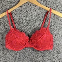 Victoria Secret Push Up Bra Red Lace Front Closure Padded Lined Underwire 34C - £14.01 GBP