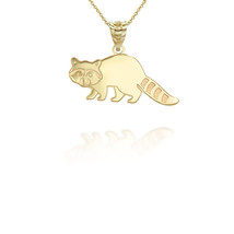 14k Solid Gold Racoon Pendant Necklace - Yellow, Rose, or White - £150.48 GBP+