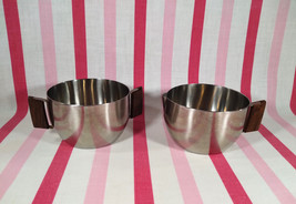 Stylish Mid Century Modern 2pc Stainless Teak Handles Cream &amp; Sugar Set ... - $19.80