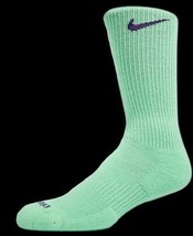 NIKE EVERYDAY PLUS Performance Cushion Crew Socks GREEN PURPLE WOMENS 10-13 - £12.20 GBP