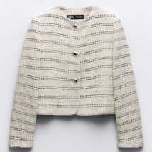 Zara Bnwt 2023. Ecru Black Tweed Short Jacket Shoulder Pads Buttons. 2225/634 - £80.60 GBP
