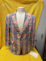 Vintage pink &amp; blue madras men’s sport coat blazer jacket 46 35 Marshall... - $64.35