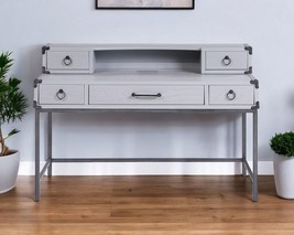 54 Inch Gray Wood Writing Desk With Five Drawers - $12,618.02 MXN