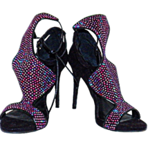 bebe Ainsley Gladiator Ruby AB Crystal Rhinestone Stiletto Heel Sandals Size 9 - £79.92 GBP