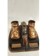 Set of 2 VINTAGE Bronze Copper Dipped BABY SHOES Bookend w/ Name CAROL B... - £13.18 GBP