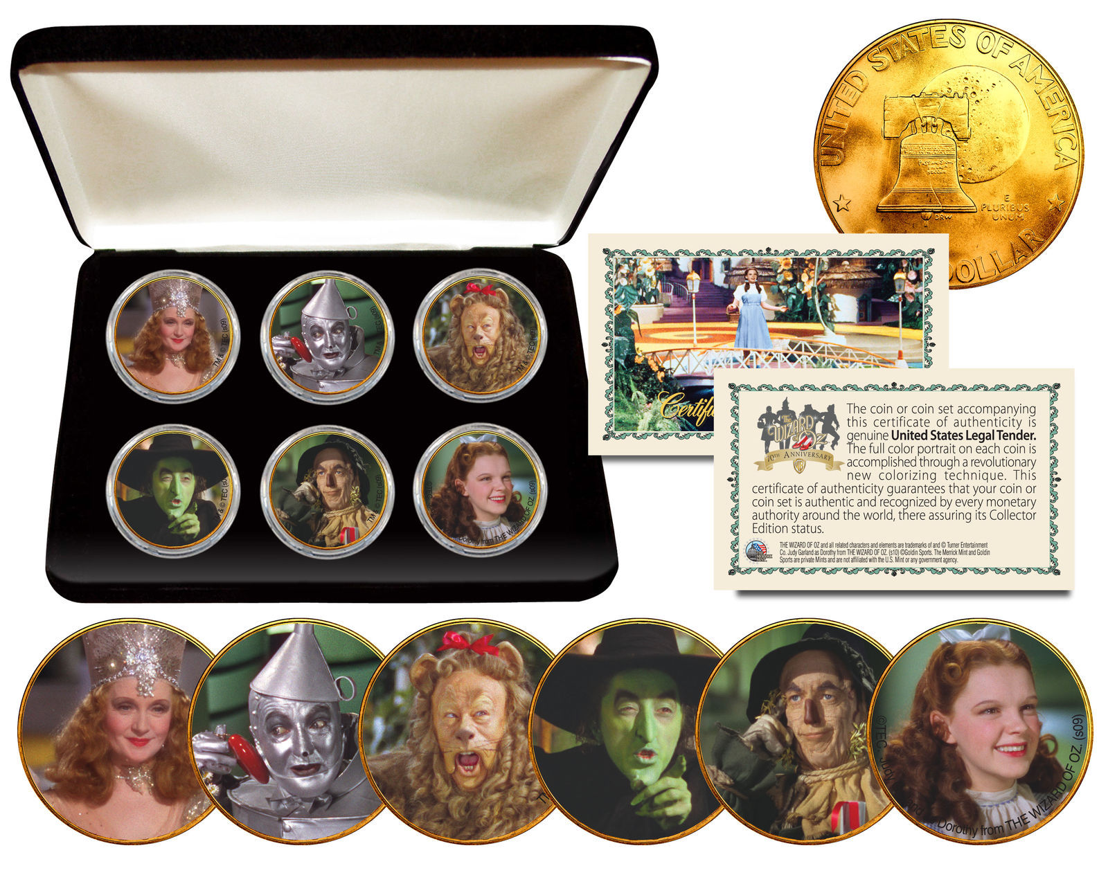 Primary image for WIZARD OF OZ Eisenhower IKE Dollar 6-Coin Set 24K Gold Plated w/Display Box