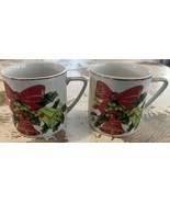 Vintage Set Of Lefton China Christmas Holly Hand Painted Coffee Mugs 1303 - $18.50