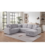  Rue  Grey Striped Soft Fabric 3-piece Sectional Sofa Bed With USB  Char... - $2,634.68 CAD