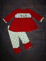 Boutique Grinch Stole Christmas Embroidered Tunic Dress Ruffle Leggings Outfit - £5.10 GBP+