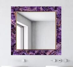 24&quot; Square Shape Amethyst Stone Wall Deco Mirror Bathroom Mirror Gift fo... - $15,396.63 MXN