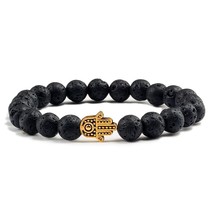Charms Men Black Lava Matte Beads Natural Volcanic Stone Bracelets Bangl... - £8.46 GBP