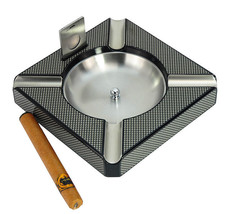 DecoreBay Carbon Fiber Patterned Wooden Cigar Ashtray with 4-Cigar Rests Gift - £34.37 GBP