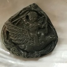 Exquisitely Carved Large Shades of Gray Cherub Angel Riding Bird Stone Pendant  - £22.04 GBP