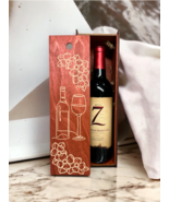 Engraved Wood Wine Box Bottle- Glass Flowers Home Décor Gift Birthday Ch... - $649.56 MXN