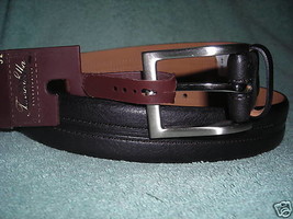 Tasso Elba: Mens Black Leather Belt silver buckle Size 32/80 - $28.99