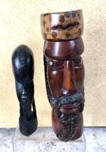 Vintage African Ebony Wood Head Genuine Besmo Hand Carved Brown Warrior Lot 2 - £23.98 GBP