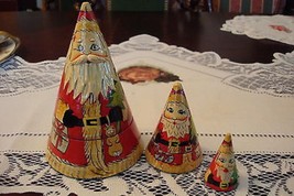 Russian nesting dolls 3 pieces, principal doll measures 4 3/4&quot;  CHIPPED PAINTED  - £30.35 GBP