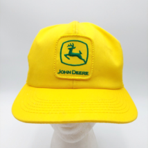 Vtg John Deere Patch K-Products Snapback Hat Yellow Mesh Back Made in USA - £46.01 GBP