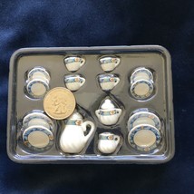 1:12 scale dollhouse miniature Classic Tea Set Blue Ribbon Coffee Set Po... - $8.15