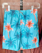 NWT Boys Tropical Palm Trees Turquoise Blue Swimsuit Swim Trunks Swimwear 8 - $15.53