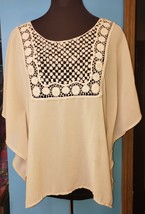 UMGEE Womens Tan Beige Crocheted Kimono Sleeves Top Size S Side Slit - £17.22 GBP