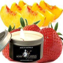 Strawberry Peaches Eco Soy Wax Scented Tin Candles, Vegan Friendly, Hand Poured - £11.85 GBP+