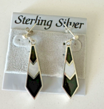 Art Deco Inlaid Onyx and Mother of Pearl Drop Earrings - £8.92 GBP