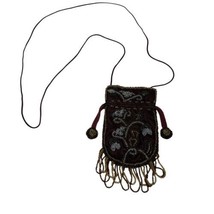 Hand Beaded Silk Neck Pouch Or Medicine Bag w/ Drawstring Closure Maroon - £20.68 GBP