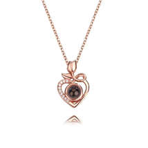 Heart-shape Rose Projection Stone Necklace with Picture inside - $88.00