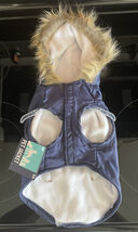 Pet Jacket Dog Coat Small Quilted Puffy Coat Blue Faux Fur Lined Hood - $9.90