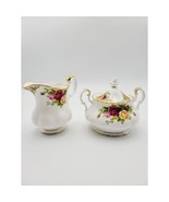 Royal Albert Old Country Roses Covered Sugar Bowl &amp; Creamer Set Vtg - $68.24