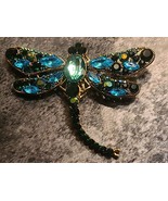 Handmade ~ Dragonfly Pin/Brooch ~ Multicolored Gemstones ~ Goldtone Jewelry - £17.73 GBP