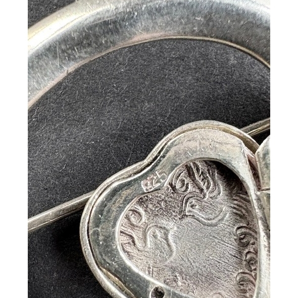 925 STERLING SILVER LOVE BIRDS HEART LOCKET BROOCH SKY Item image 5