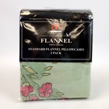 BIBB Flannel Pillowcases 2 Pack Green Floral 100% Cotton - $14.84