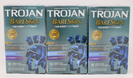 Trojan BARESKIN Condoms America&#39;s Thinnest Latex Condom 10 Pack Lot of 3... - $19.77