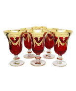 High Class Elegance Vintage Style 24k Gold Accent Red Crystal Wine Glass... - £234.30 GBP