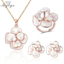 Mytys High Quality Enamel Flower Jewelry Sets Necklace Ring and Earrings Sets Fo - £29.08 GBP