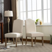 Tan Solid Wood Nailhead Fabric Padded Mod Urban Style Parson Chairs From - £183.18 GBP