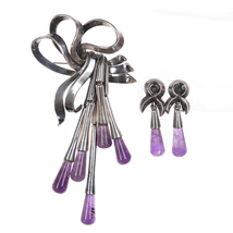 Antonio Pineda (1919-2009) Taxco articulating silver and amethyst pin/earrings - $893.97