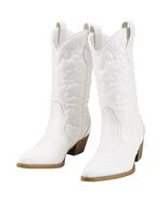 Rollda Women&#39;s Western Cowboy Boots Pointed Toe Mid-Calf White Size 7.5 - $570.30 MXN
