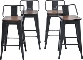 Industrial Barstools Set Of 4 (Swivel 24 Inch, Matte Black Wooden) By Changjie - £183.04 GBP