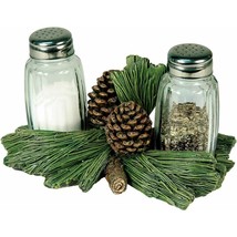 Pinecone Branches Glass Salt Pepper Shakers Ceramic Caddy Holder Lodge G... - $549.87 MXN