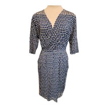 Leota Faux Wrap Dress Size Large Geometric Print V Neck Stretch Short Sl... - £27.52 GBP