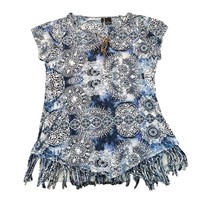 New Directions Shirt Womens XL Blue White Tie Dye Mandala Fringe Trim He... - $14.99