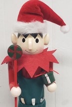 Wooden Christmas Nutcracker, 15&quot;, Elf In Santa Hat With Christmas Gifts, Dii - £27.68 GBP