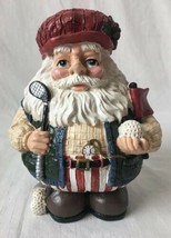Squatty Santa Claus Golfer Carved Wood Look Resin 7 3/4&quot; - £16.08 GBP