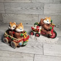 Vintage Enesco Christmas Chipmunks Monks in Vehicles Decor Mary Monterio Taiwan - $17.26