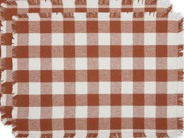 Set Of 2 Fringed Cotton Placemats(13x19&quot;)PLAID Buffalo Check,Cinnamon Orange,Dii - £10.27 GBP