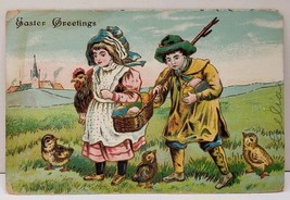 Easter Children Rooster Eggs Chick Embossed 1911 Millersville Pa Postcard E3 - £3.10 GBP